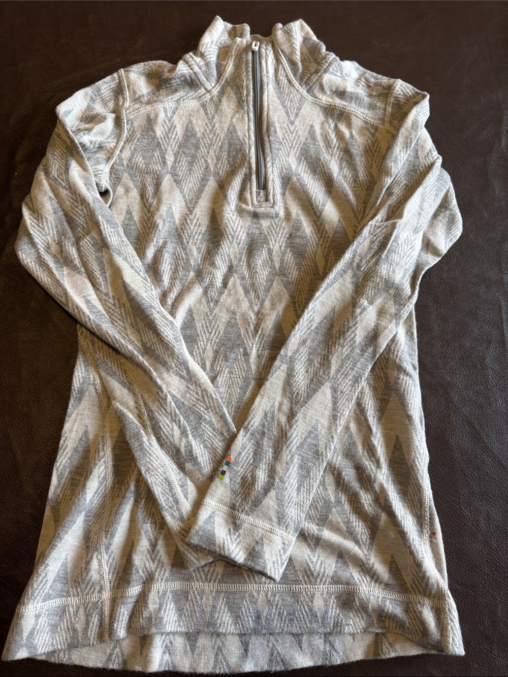 Smartwool Women’s Quarter-Zip Diamond Knit Sweater - Gray/Cream size Small